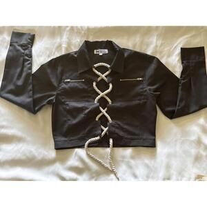 Navy 7even tie up Black Shirt/Jacket